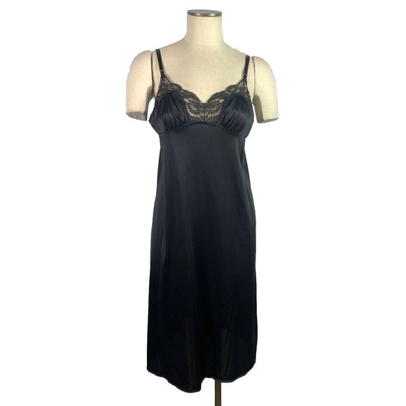 Vintage Other - Vintage Vassarette 40 Nylon Full Slip Nightgown Lace Bodice Black Flawed Slit